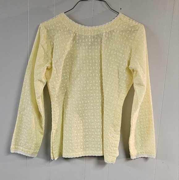Yellow Embrpidered 3/4 Sleeve Cotton Top - Picture 2 of 10